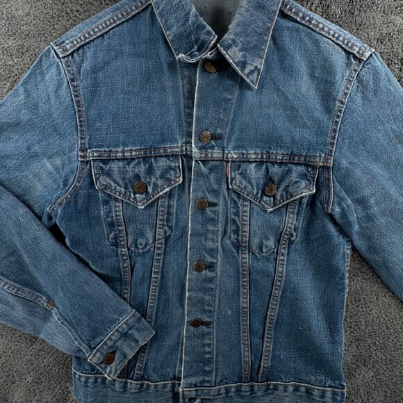 VTG Levis Big E Type 3 Denim Trucker Jacket Fact. 525 Red Tab Pockets Adult 36
